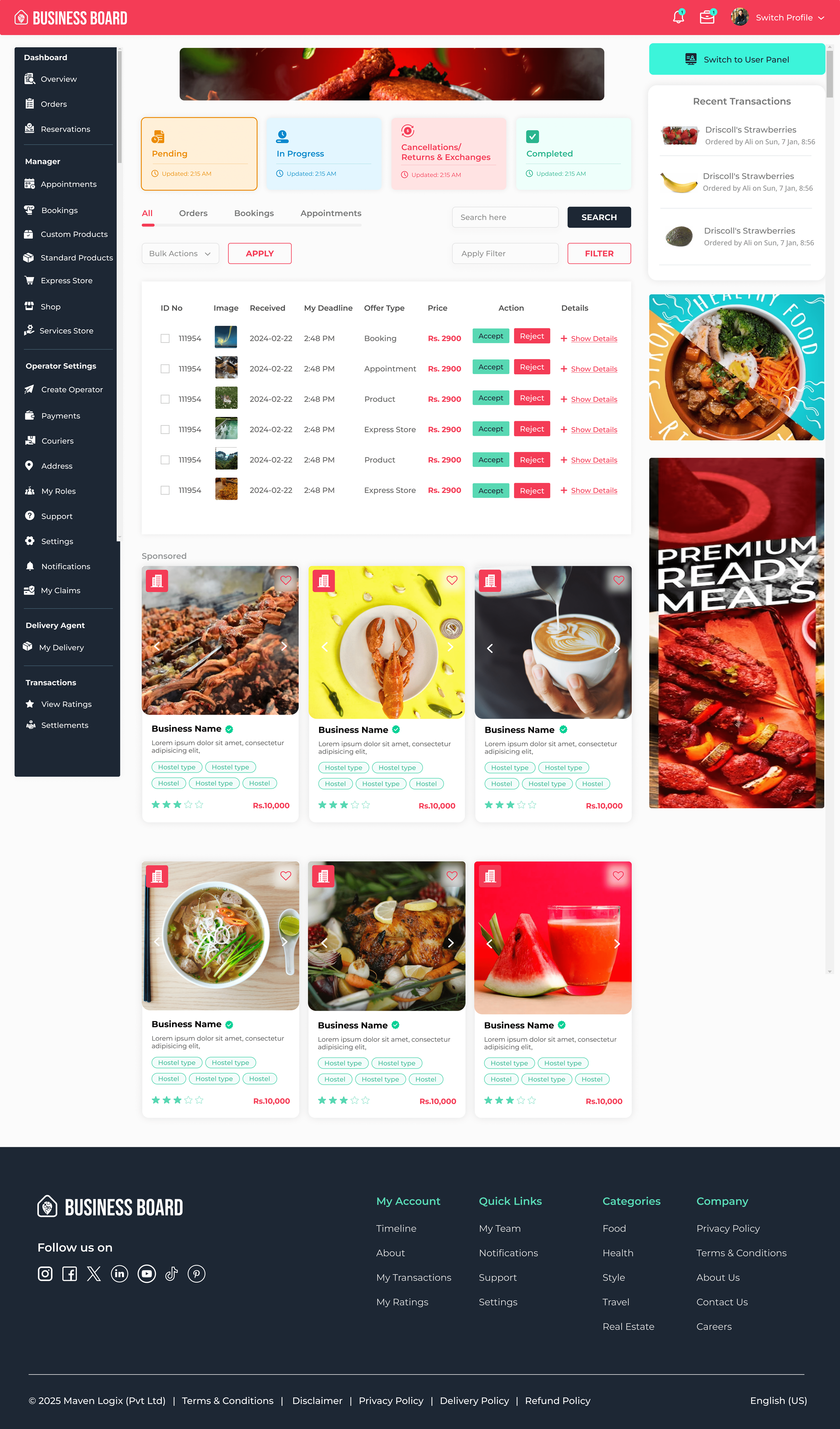 Business Board SaaS admin dashboard